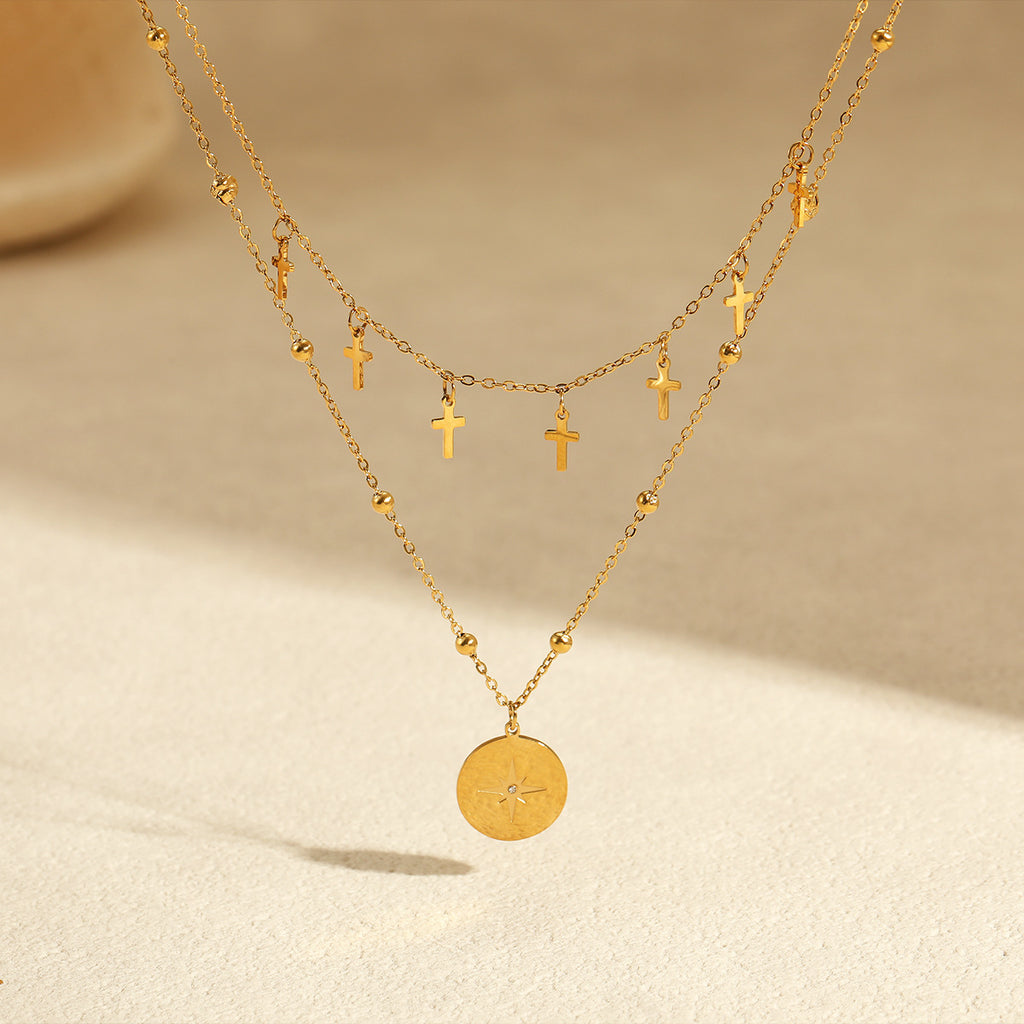 Vintage Layered Cross Necklace