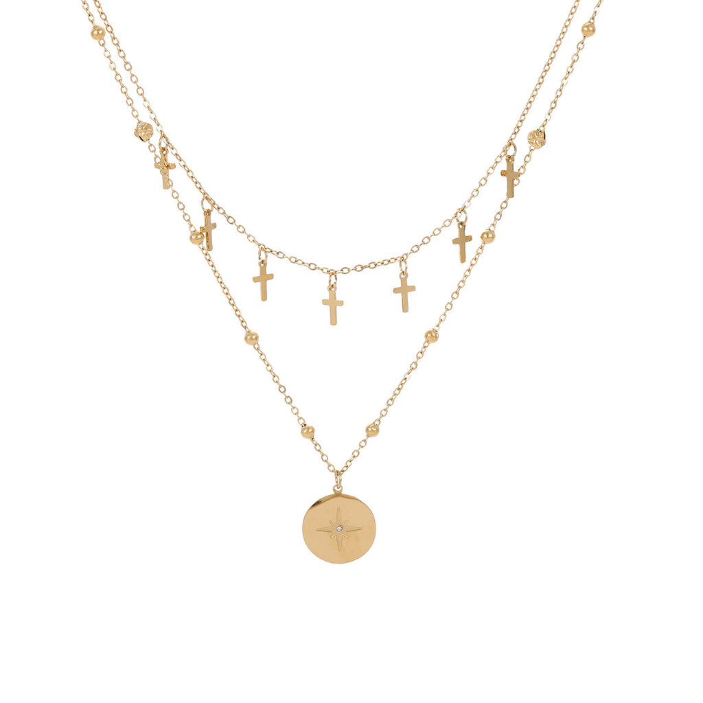 Vintage Layered Cross Necklace